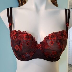 CHANTELLE BLACK AND RED LACE BRA 32D